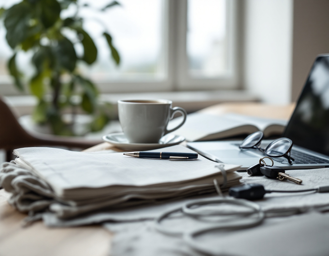 A founder's desk with notebook, glasses and cold tea